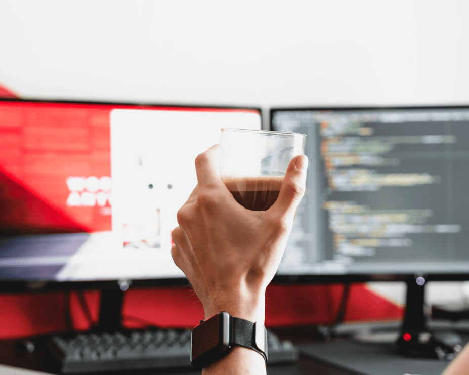 Coffee break in front of computers